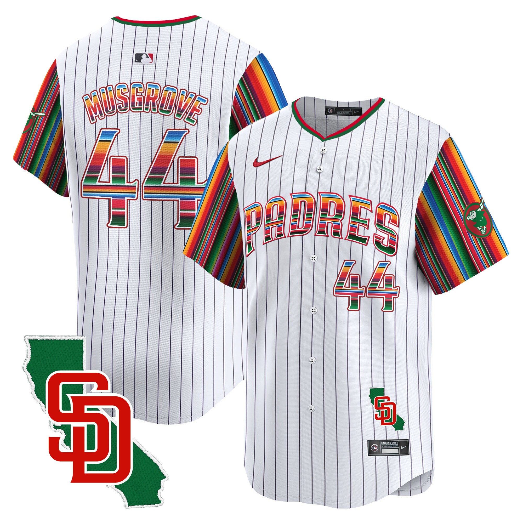 Men's Padres Mexico California Patch Vapor Premier Limited Jersey V6 - All Stitched - Pinstripe, Joe Musgrove