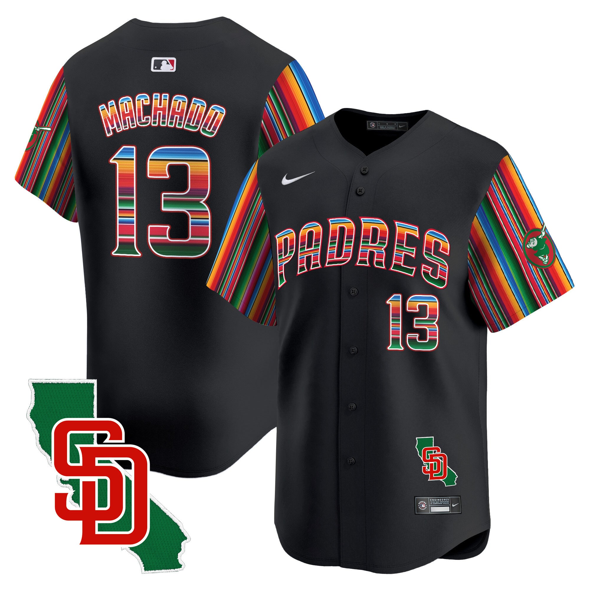 Men's Padres Mexico California Patch Vapor Premier Limited Jersey V6 - All Stitched - Black, Manny Machado