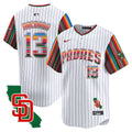 Men's Padres Mexico California Patch Vapor Premier Limited Jersey V6 - All Stitched - Pinstripe, Manny Machado