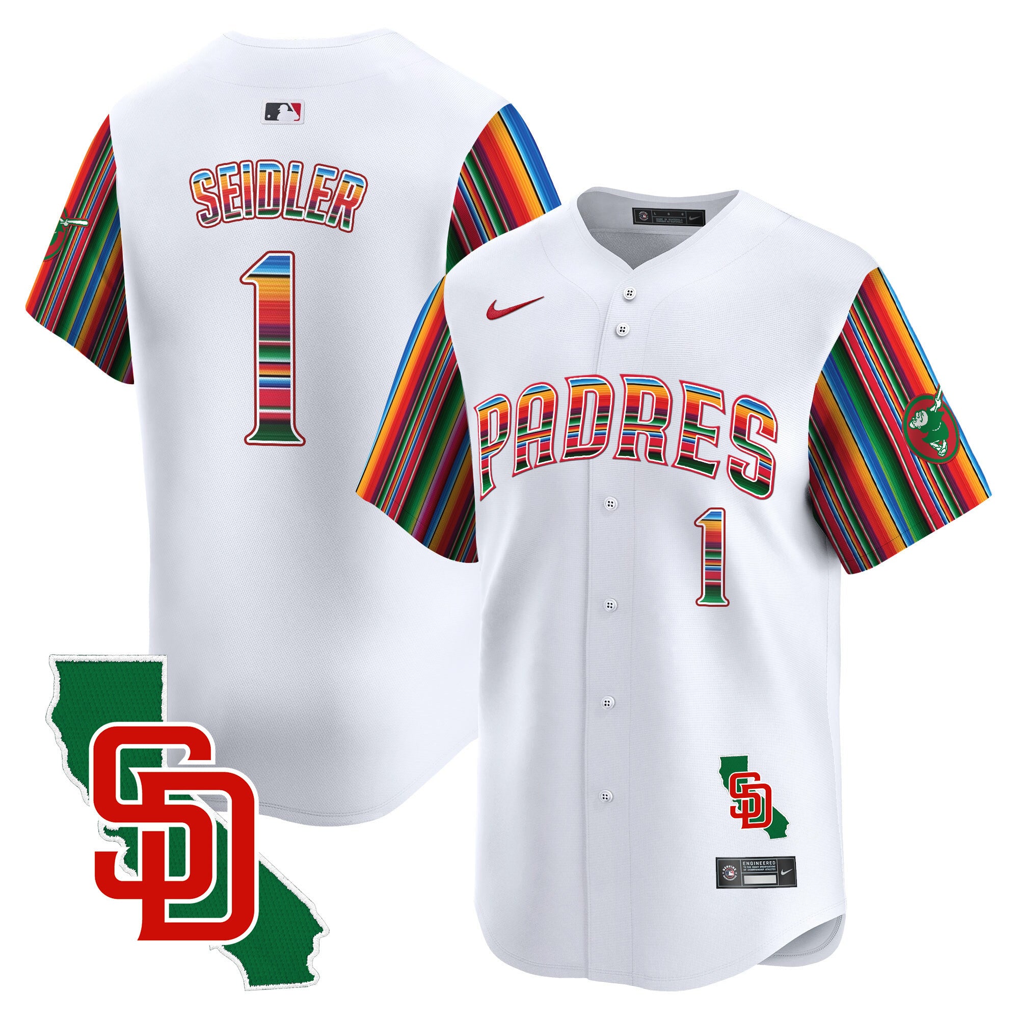 Men's Padres Mexico California Patch Vapor Premier Limited Jersey V6 - All Stitched - White, Peter Seidler