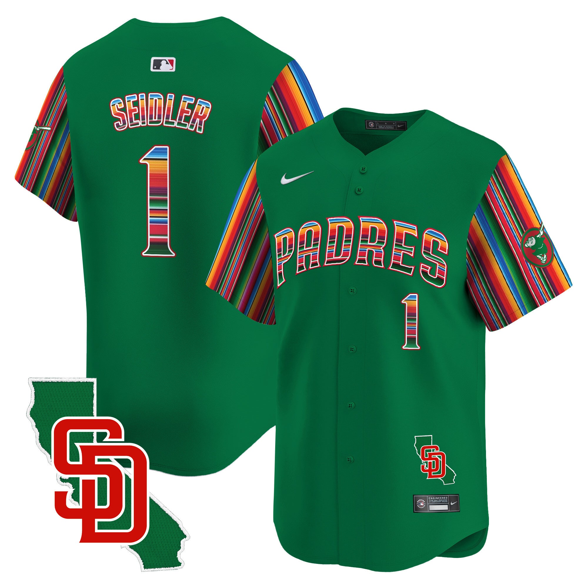 Men's Padres Mexico California Patch Vapor Premier Limited Jersey V6 - All Stitched - Green, Peter Seidler