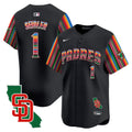 Men's Padres Mexico California Patch Vapor Premier Limited Jersey V6 - All Stitched - Black, Peter Seidler