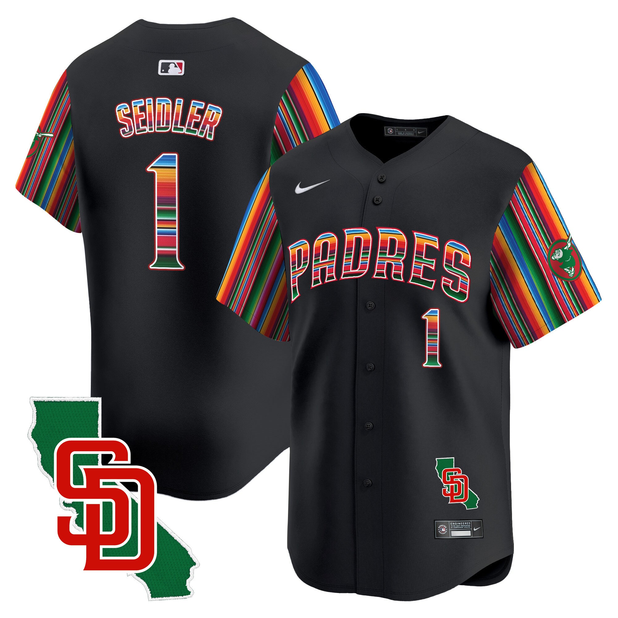 Men's Padres Mexico California Patch Vapor Premier Limited Jersey V6 - All Stitched - Black, Peter Seidler
