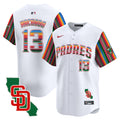 Men's Padres Mexico California Patch Vapor Premier Limited Jersey V6 - All Stitched - White, Manny Machado