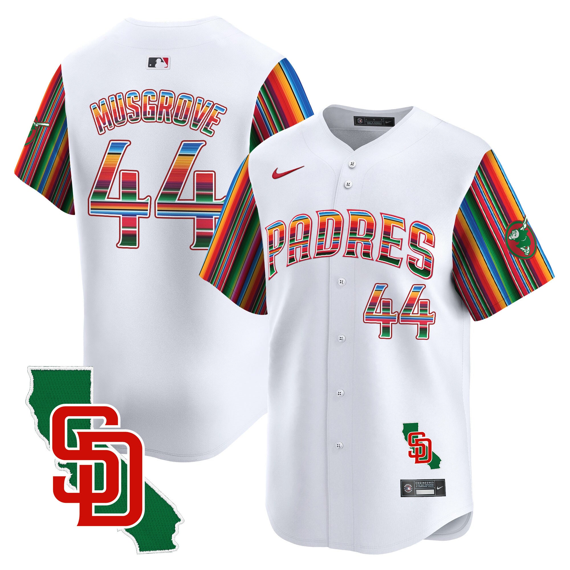 Men's Padres Mexico California Patch Vapor Premier Limited Jersey V6 - All Stitched - White, Joe Musgrove