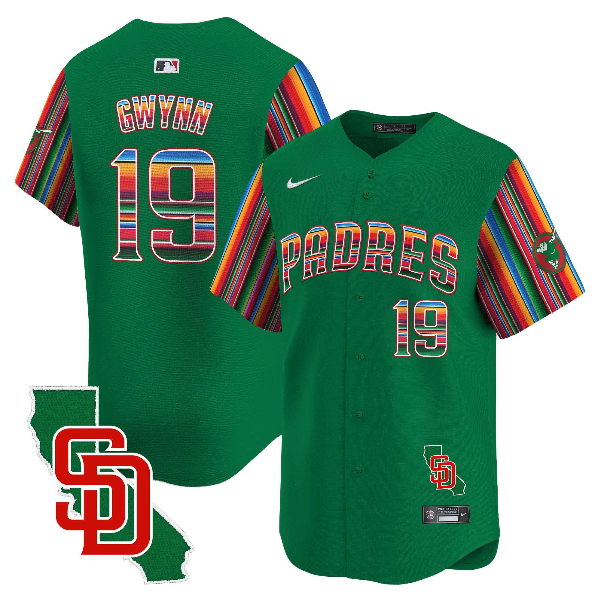 Men's Padres Mexico California Patch Vapor Premier Limited Jersey V6 - All Stitched - Green, Tony Gwynn