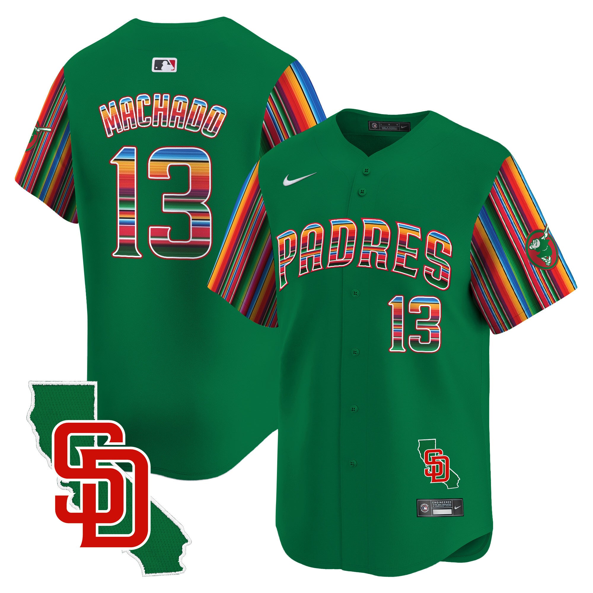 Men's Padres Mexico California Patch Vapor Premier Limited Jersey V6 - All Stitched - Green, Manny Machado
