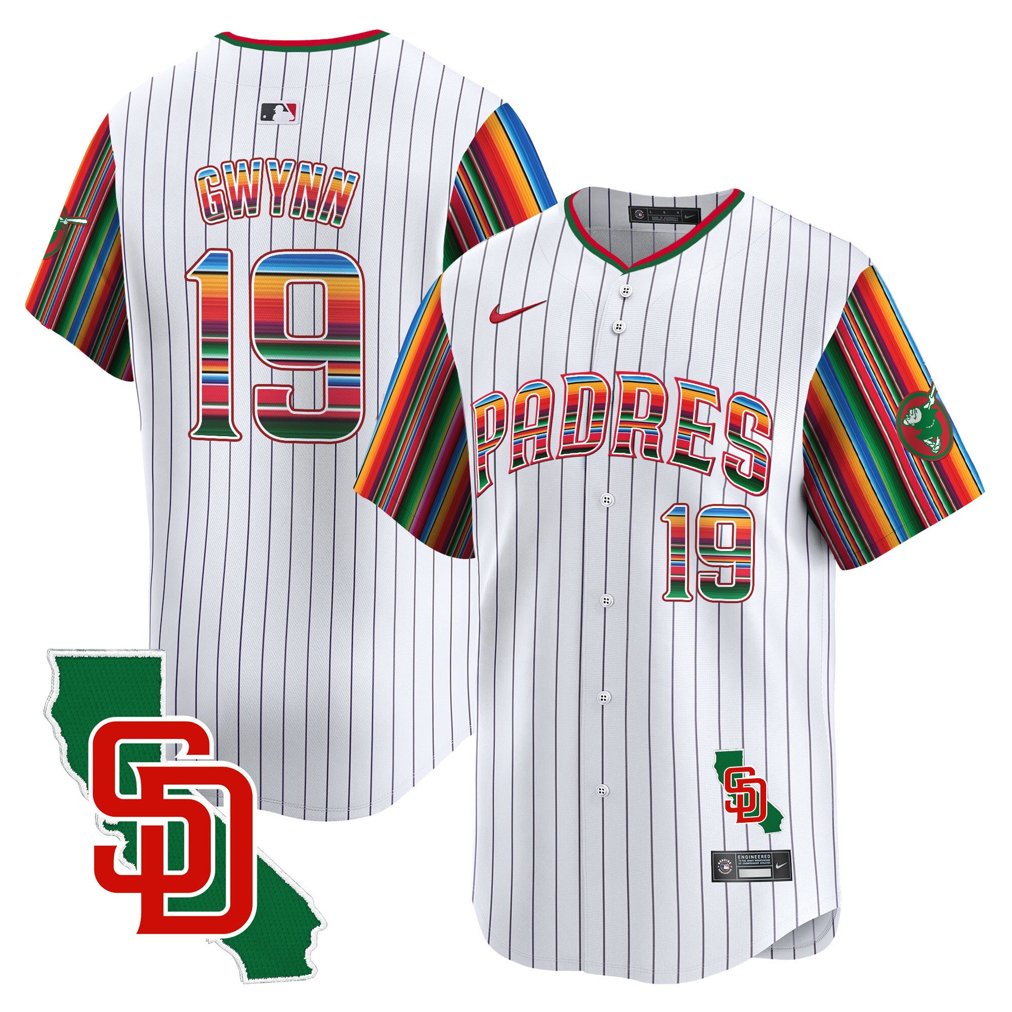 Men's Padres Mexico California Patch Vapor Premier Limited Jersey V6 - All Stitched - Pinstripe, Tony Gwynn