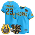Men's Padres Tony Gwynn & Petco Park 20th Patch Vapor Premier Limited Jersey V2 - All Stitched - Light Blue, Fernando Tatis Jr.