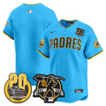 Men's Padres Tony Gwynn & Petco Park 20th Patch Vapor Premier Limited Jersey V2 - All Stitched - Light Blue, Team