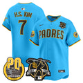 Men's Padres Tony Gwynn & Petco Park 20th Patch Vapor Premier Limited Jersey V2 - All Stitched - Light Blue, Ha-Seong Kim