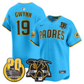 Men's Padres Tony Gwynn & Petco Park 20th Patch Vapor Premier Limited Jersey V2 - All Stitched - Light Blue, Tony Gwynn