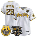 Men's Padres Tony Gwynn & Petco Park 20th Patch Vapor Premier Limited Jersey V3 - All Stitched - Pinstripe, Fernando Tatis Jr.