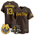 Men's Padres Tony Gwynn & Petco Park 20th Patch Vapor Premier Limited Jersey V3 - All Stitched - Brown, Manny Machado