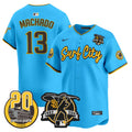 Men's Padres Tony Gwynn & Petco Park 20th Patch Vapor Premier Limited Jersey V3 - All Stitched - Light Blue, Manny Machado