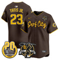 Men's Padres Tony Gwynn & Petco Park 20th Patch Vapor Premier Limited Jersey V3 - All Stitched - Brown, Fernando Tatis Jr.