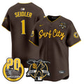 Men's Padres Tony Gwynn & Petco Park 20th Patch Vapor Premier Limited Jersey V3 - All Stitched - Brown, Peter Seidler