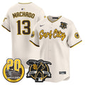 Men's Padres Tony Gwynn & Petco Park 20th Patch Vapor Premier Limited Jersey V3 - All Stitched - Cream, Manny Machado
