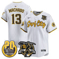 Men's Padres Tony Gwynn & Petco Park 20th Patch Vapor Premier Limited Jersey V3 - All Stitched - Pinstripe, Manny Machado