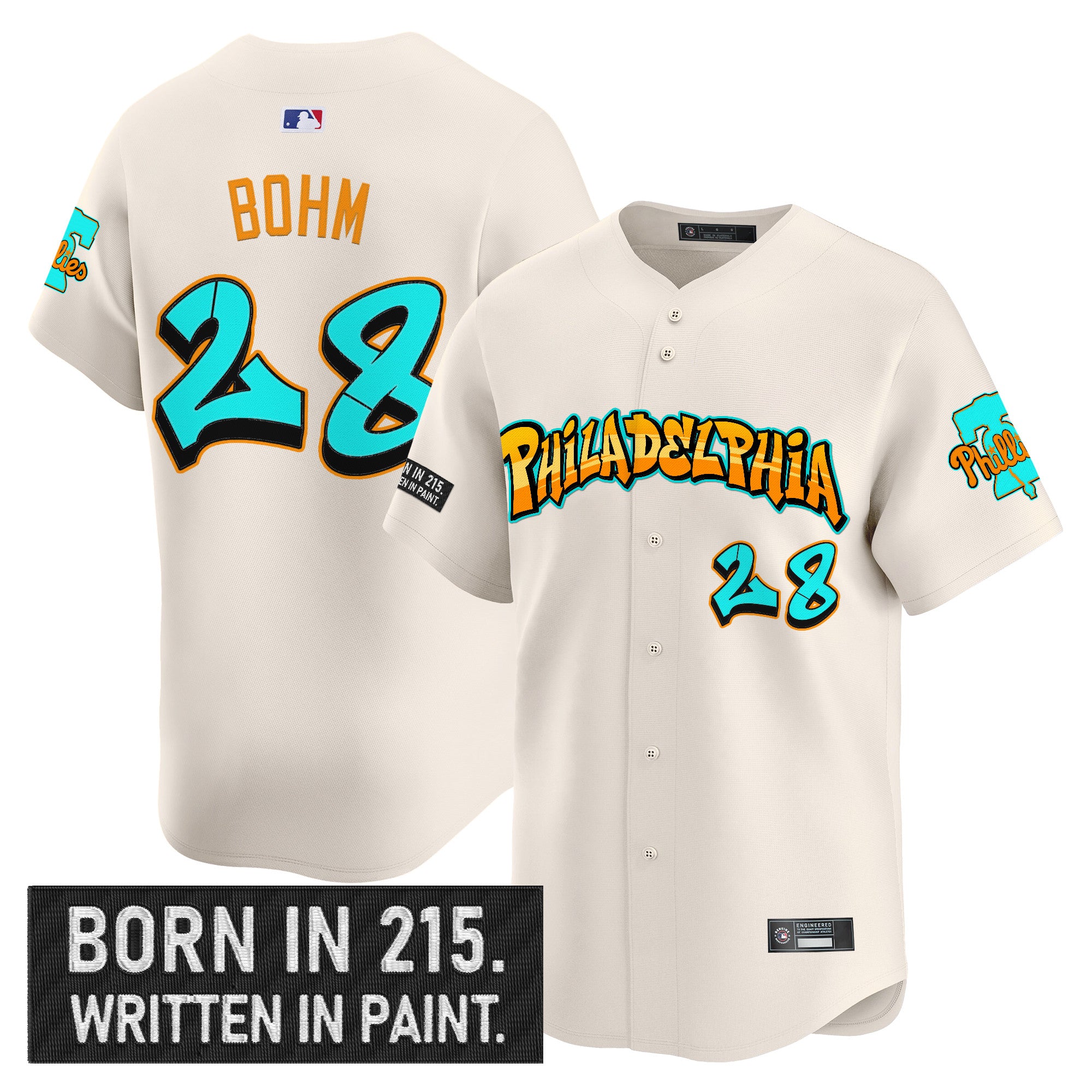 Men's Philadelphia Phillies 'Graffiti Broad Street Edition 'Vapor Premier Limited Jersey V2 - All Stitched - Cream, Alec Bohm