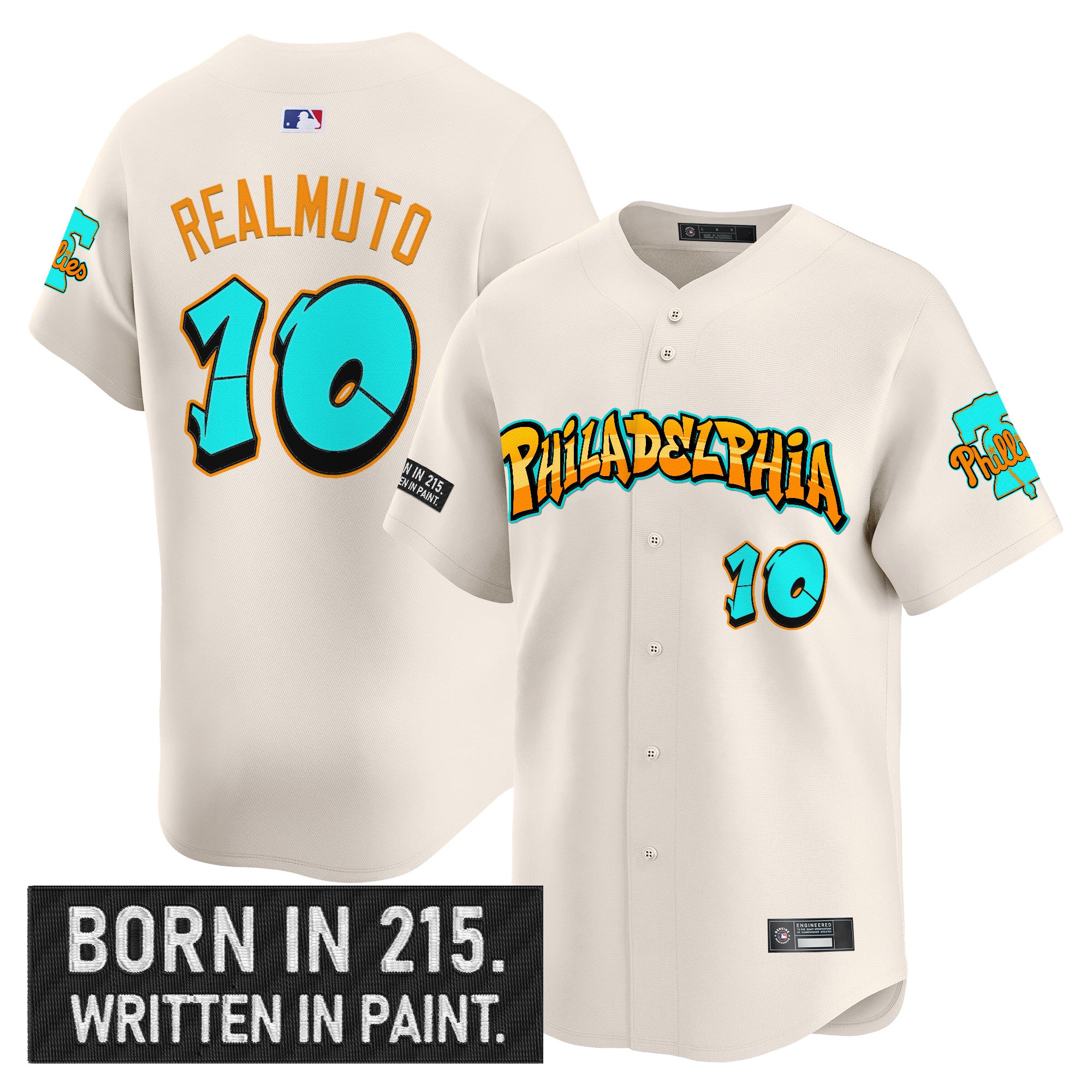 Men's Philadelphia Phillies 'Graffiti Broad Street Edition 'Vapor Premier Limited Jersey V2 - All Stitched - Cream, J.T.Realmuto