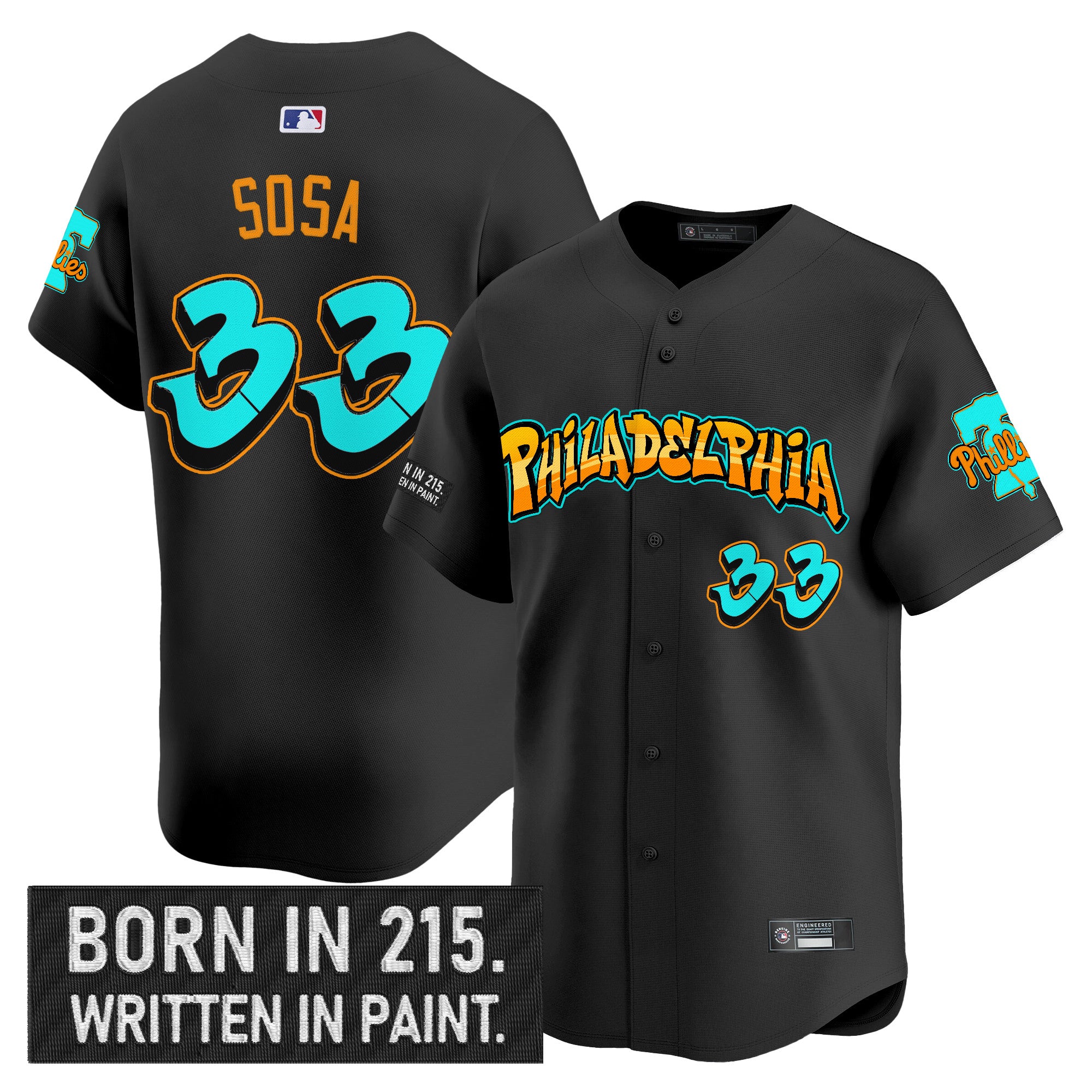 Men's Philadelphia Phillies 'Graffiti Broad Street Edition 'Vapor Premier Limited Jersey V2 - All Stitched - Black, Edmundo Sosa