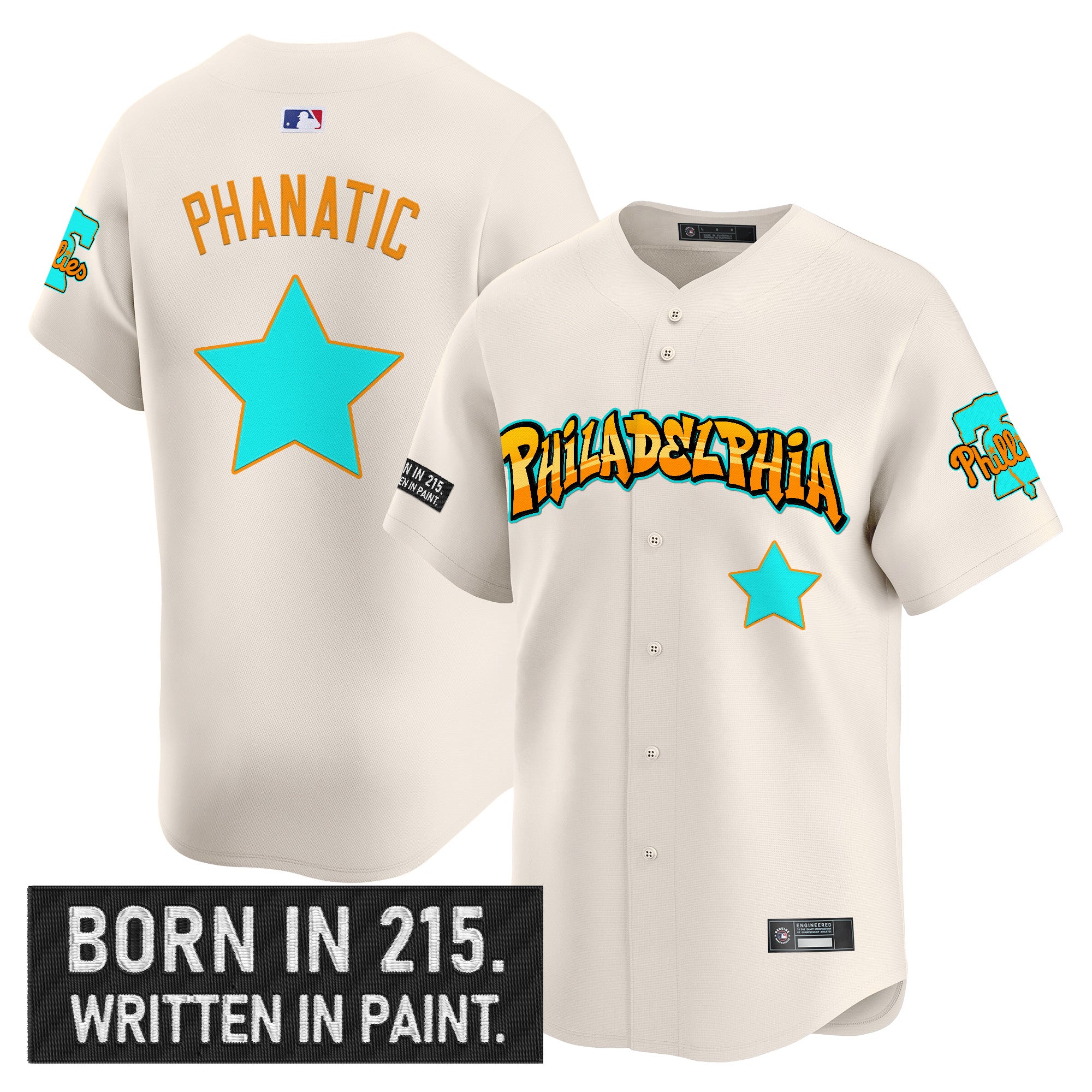 Men's Philadelphia Phillies 'Graffiti Broad Street Edition 'Vapor Premier Limited Jersey V2 - All Stitched - Cream, Phanatic