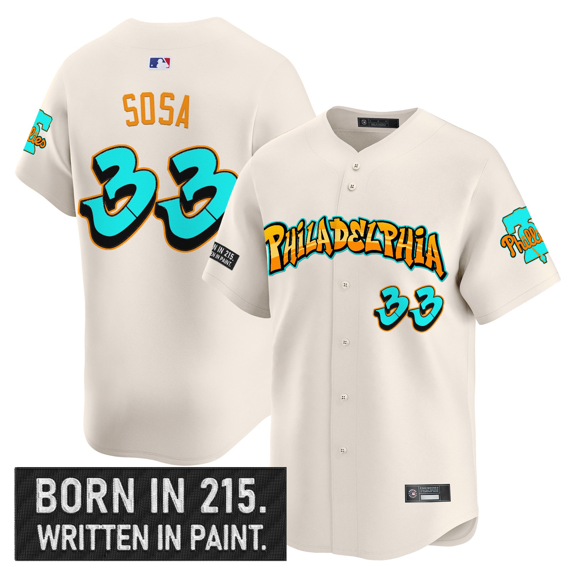 Men's Philadelphia Phillies 'Graffiti Broad Street Edition 'Vapor Premier Limited Jersey V2 - All Stitched - Cream, Edmundo Sosa