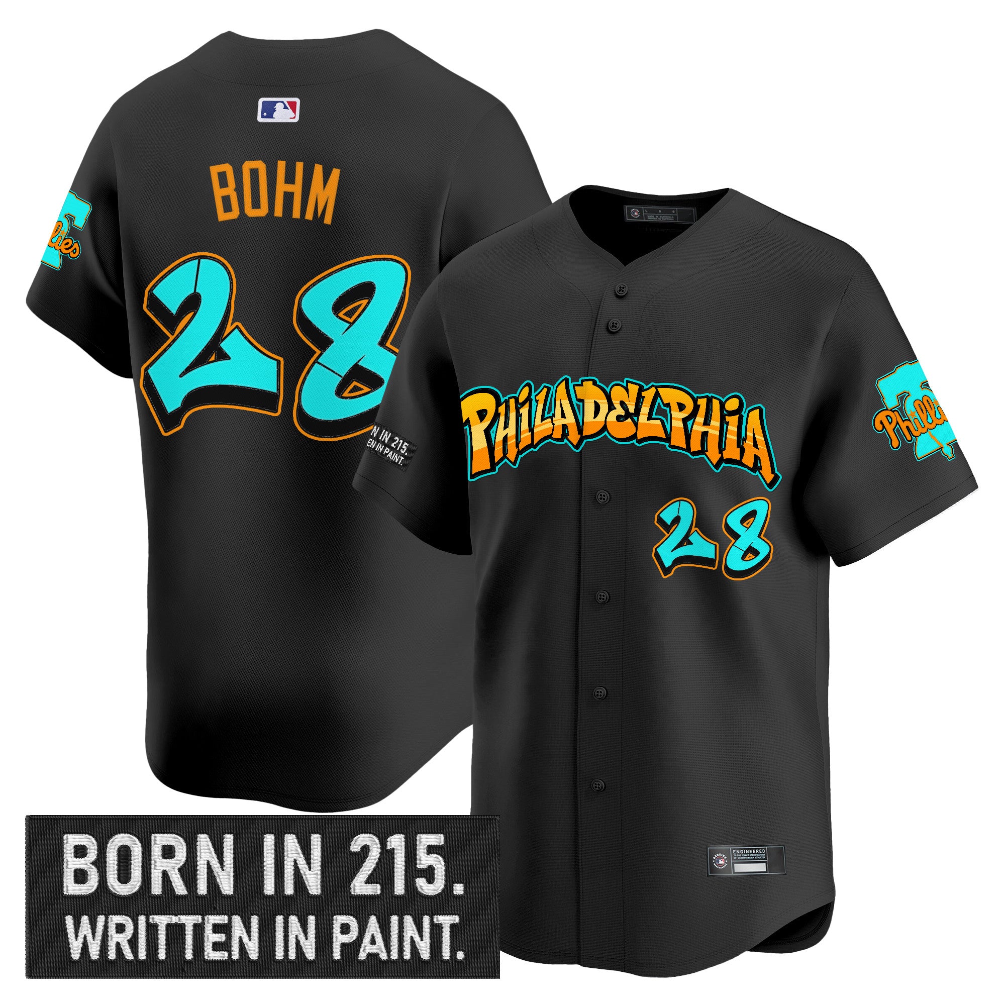 Men's Philadelphia Phillies 'Graffiti Broad Street Edition 'Vapor Premier Limited Jersey V2 - All Stitched - Black, Alec Bohm