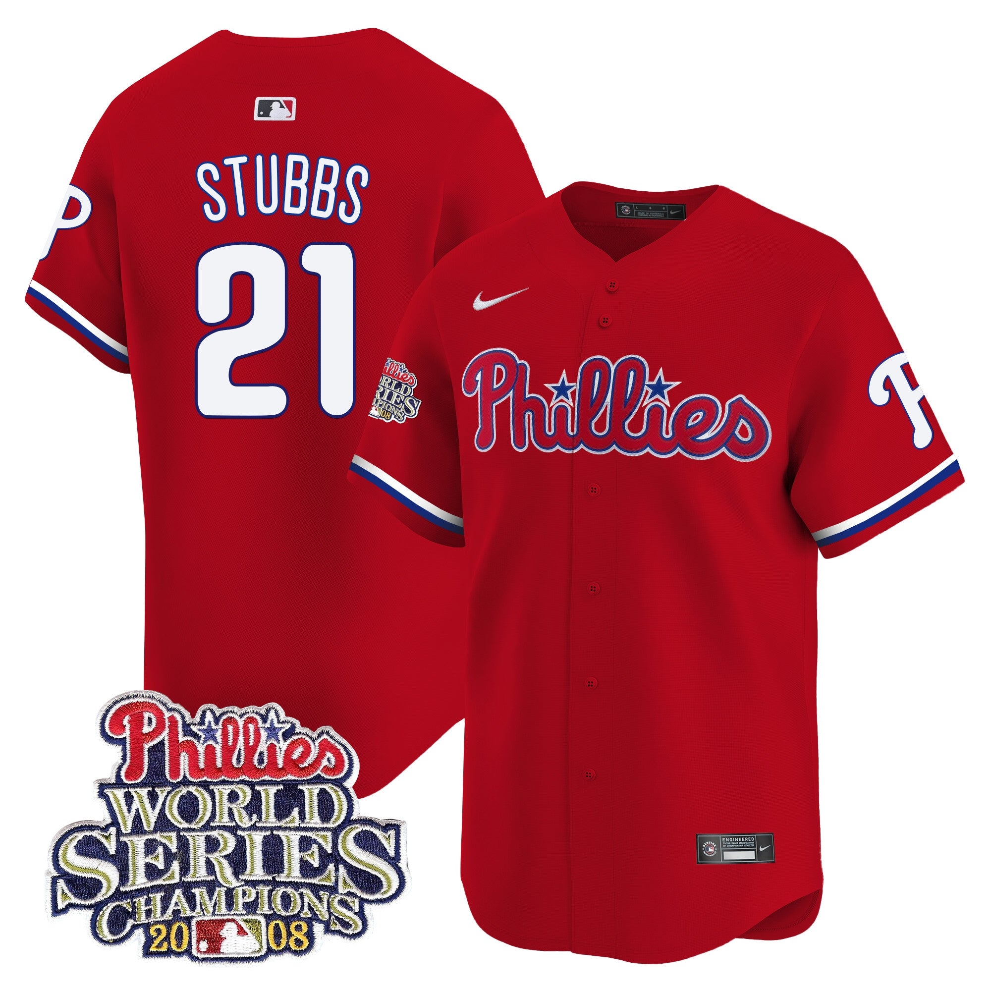 Men's Phillies 2008 World Series Champions Patch Vapor Premier Limited Jersey - All Stitched - Red, Garrett Stubbs