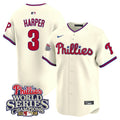 Men's Phillies 2008 World Series Champions Patch Vapor Premier Limited Jersey - All Stitched - Cream, Bryce Harper