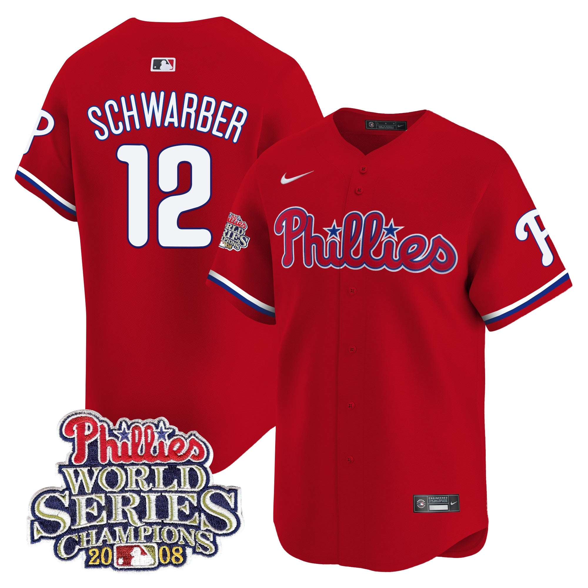 Men's Phillies 2008 World Series Champions Patch Vapor Premier Limited Jersey - All Stitched - Red, Kyle Schwarber