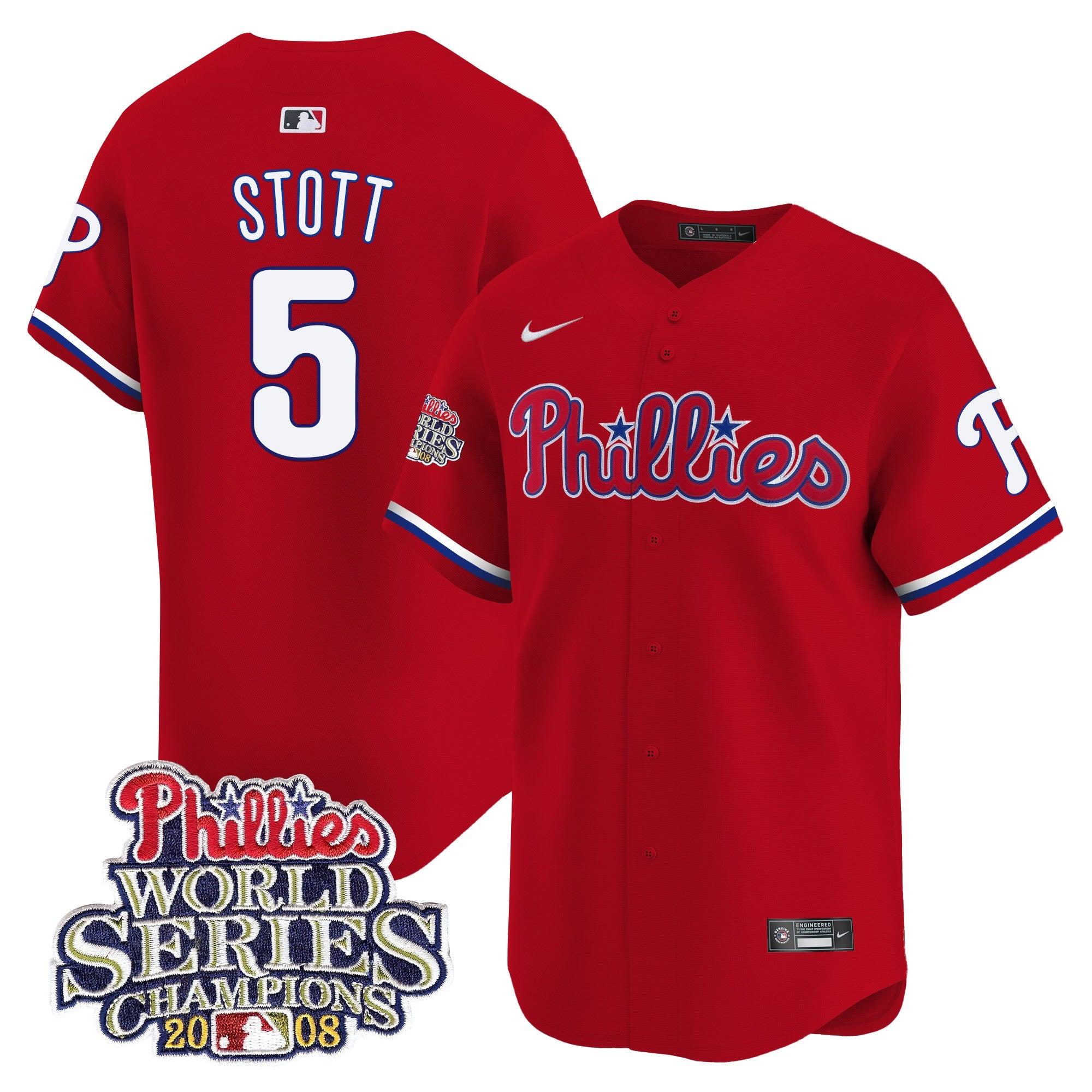 Men's Phillies 2008 World Series Champions Patch Vapor Premier Limited Jersey - All Stitched - Red, Bryson Stott