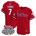 Men's Phillies 2008 World Series Champions Patch Vapor Premier Limited Jersey - All Stitched - Red, Trea Turner