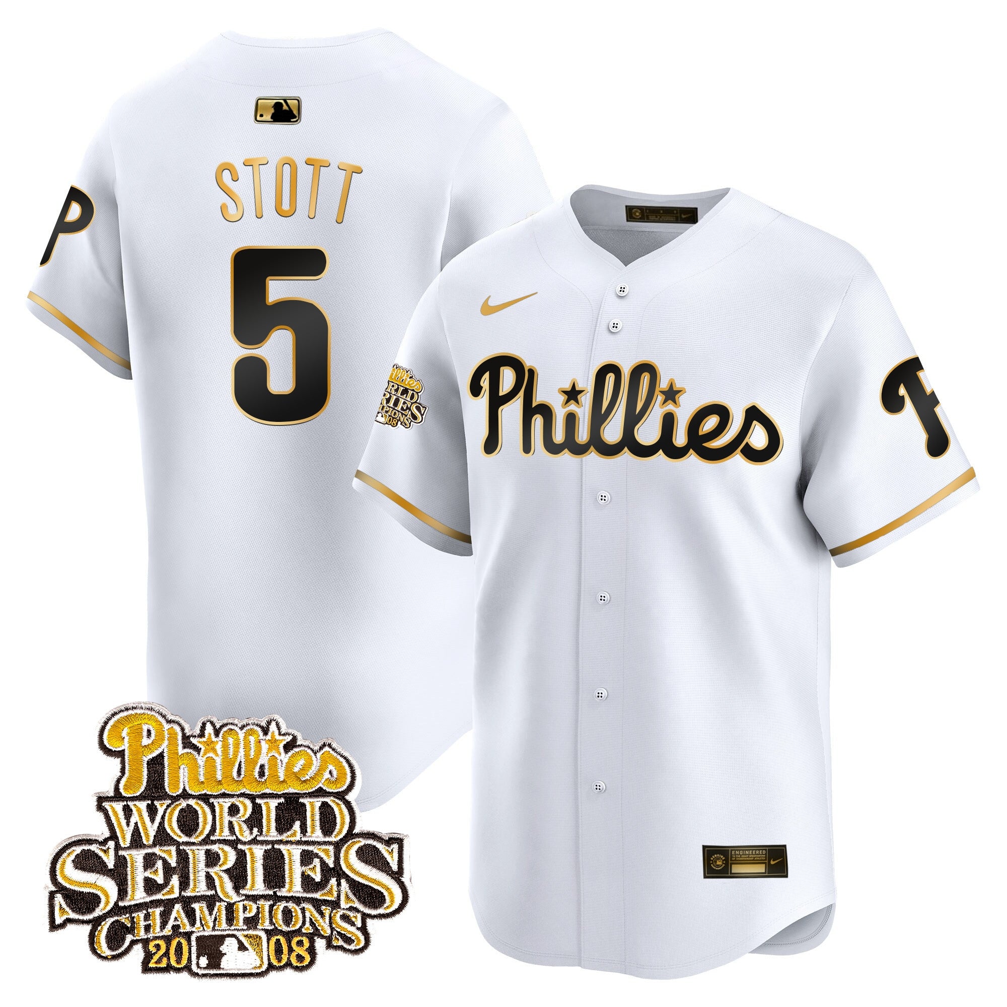 Men's Phillies 2008 World Series Champions Patch Vapor Premier Limited Jersey - All Stitched - White, Bryson Stott