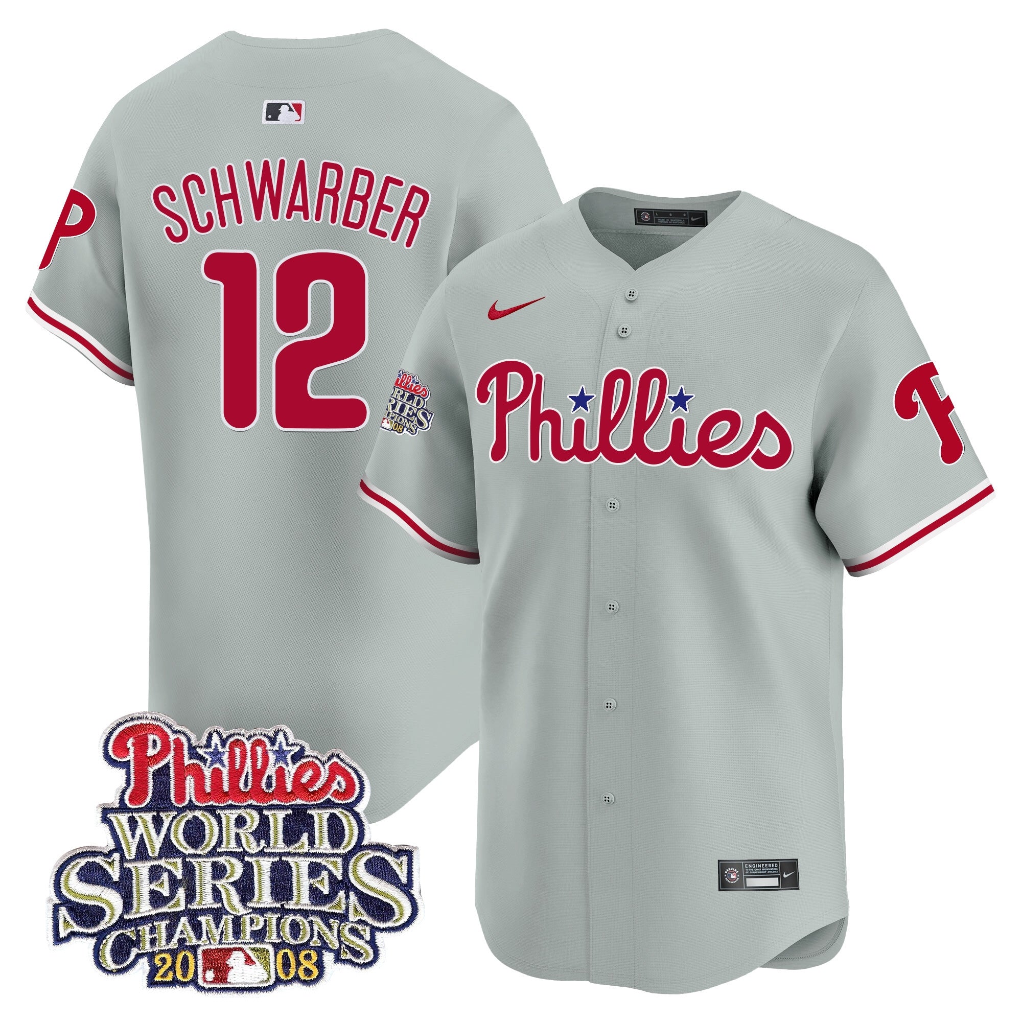 Men's Phillies 2008 World Series Champions Patch Vapor Premier Limited Jersey - All Stitched - Gray Road, Kyle Schwarber