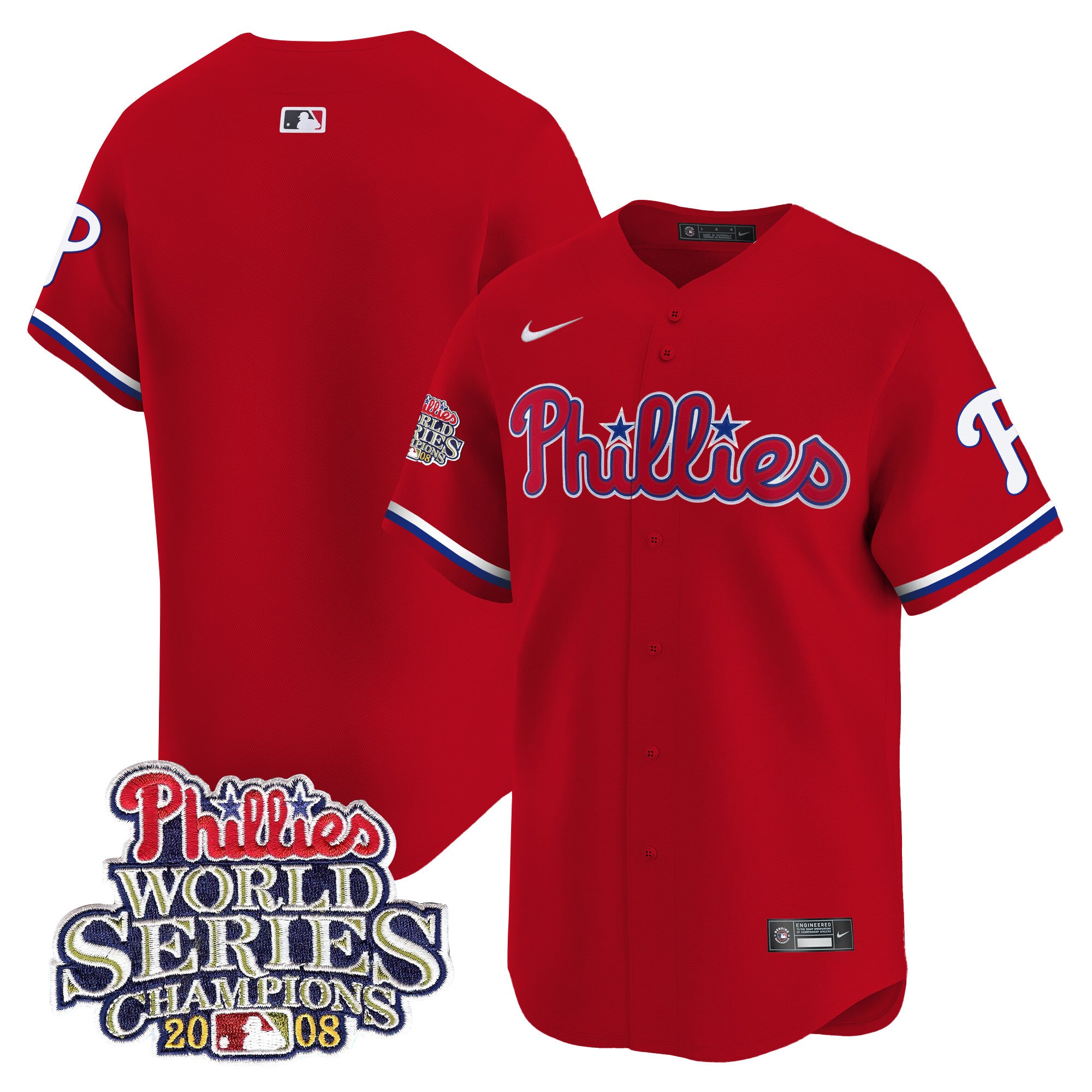 Men's Phillies 2008 World Series Champions Patch Vapor Premier Limited Jersey - All Stitched - Red, Team