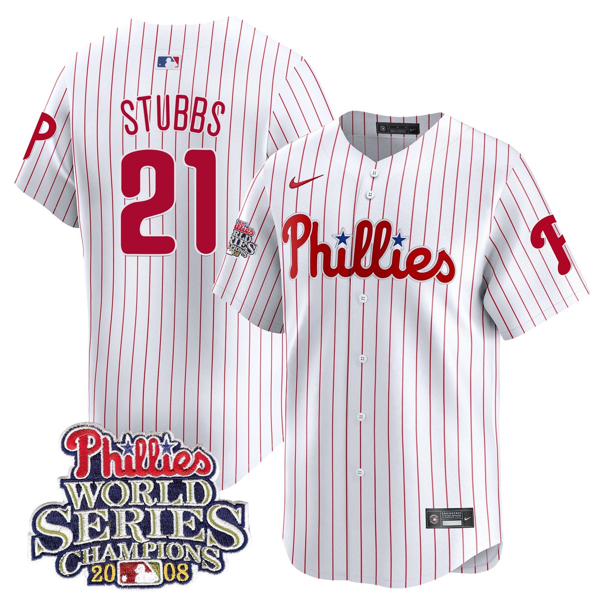 Men's Phillies 2008 World Series Champions Patch Vapor Premier Limited Jersey - All Stitched - White Gold, Garrett Stubbs