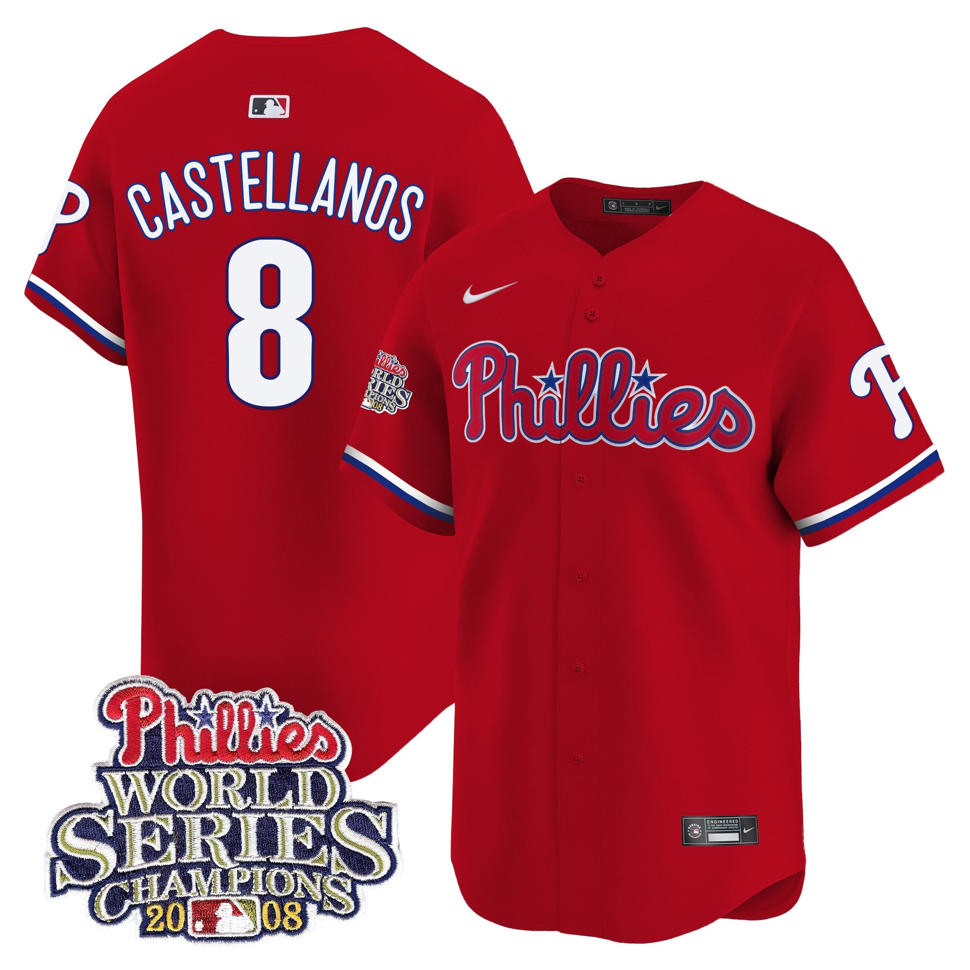 Men's Phillies 2008 World Series Champions Patch Vapor Premier Limited Jersey - All Stitched - Red, Nick Castellanos