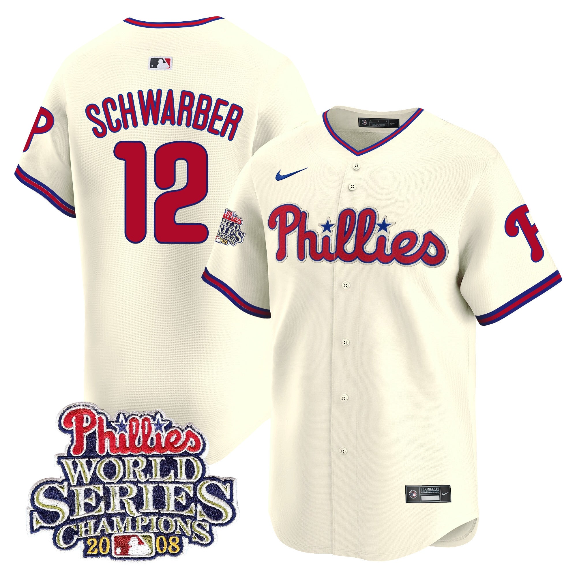 Men's Phillies 2008 World Series Champions Patch Vapor Premier Limited Jersey - All Stitched - Cream, Kyle Schwarber