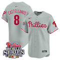 Men's Phillies 2008 World Series Champions Patch Vapor Premier Limited Jersey - All Stitched - Gray Road, Nick Castellanos