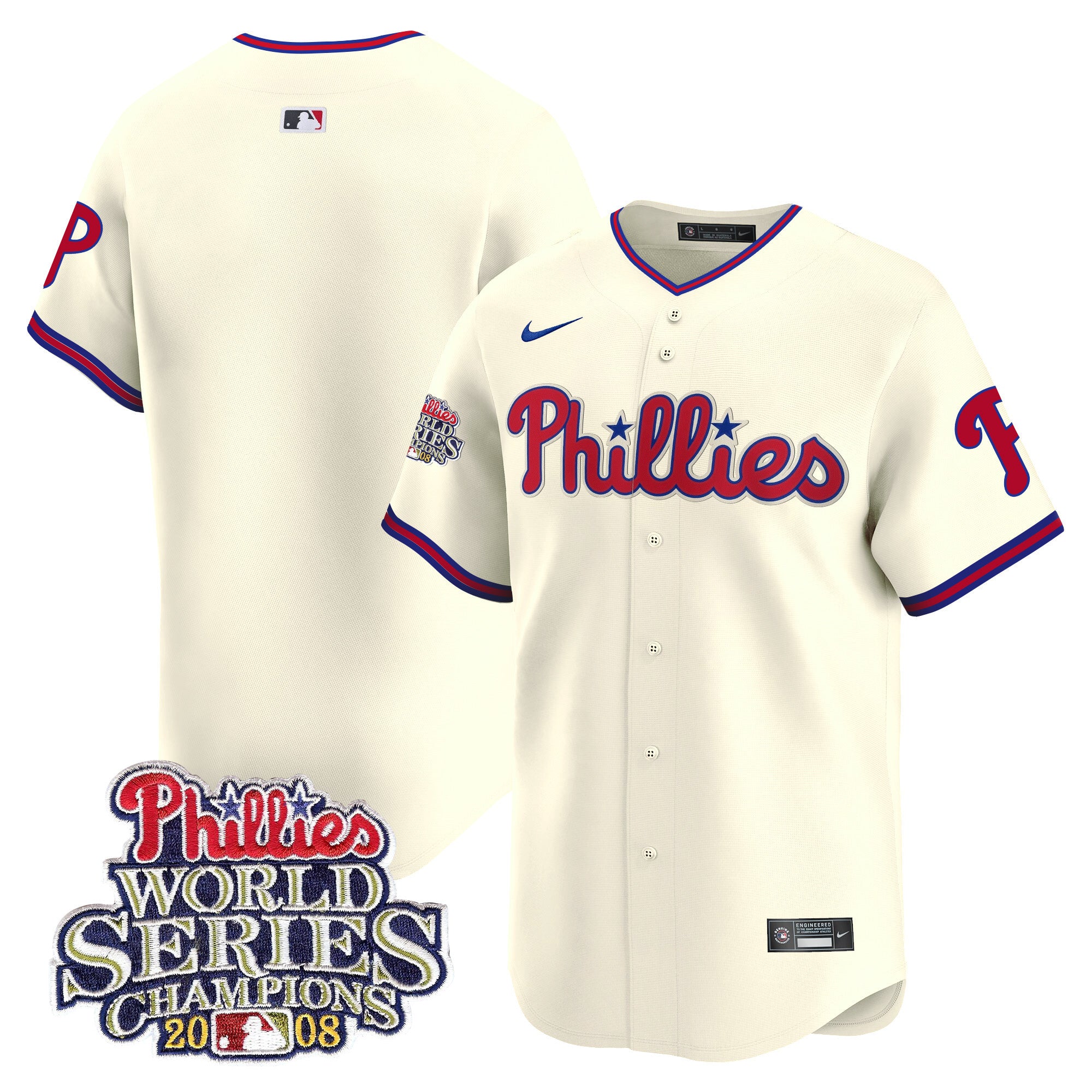 Men's Phillies 2008 World Series Champions Patch Vapor Premier Limited Jersey - All Stitched - Cream, Team