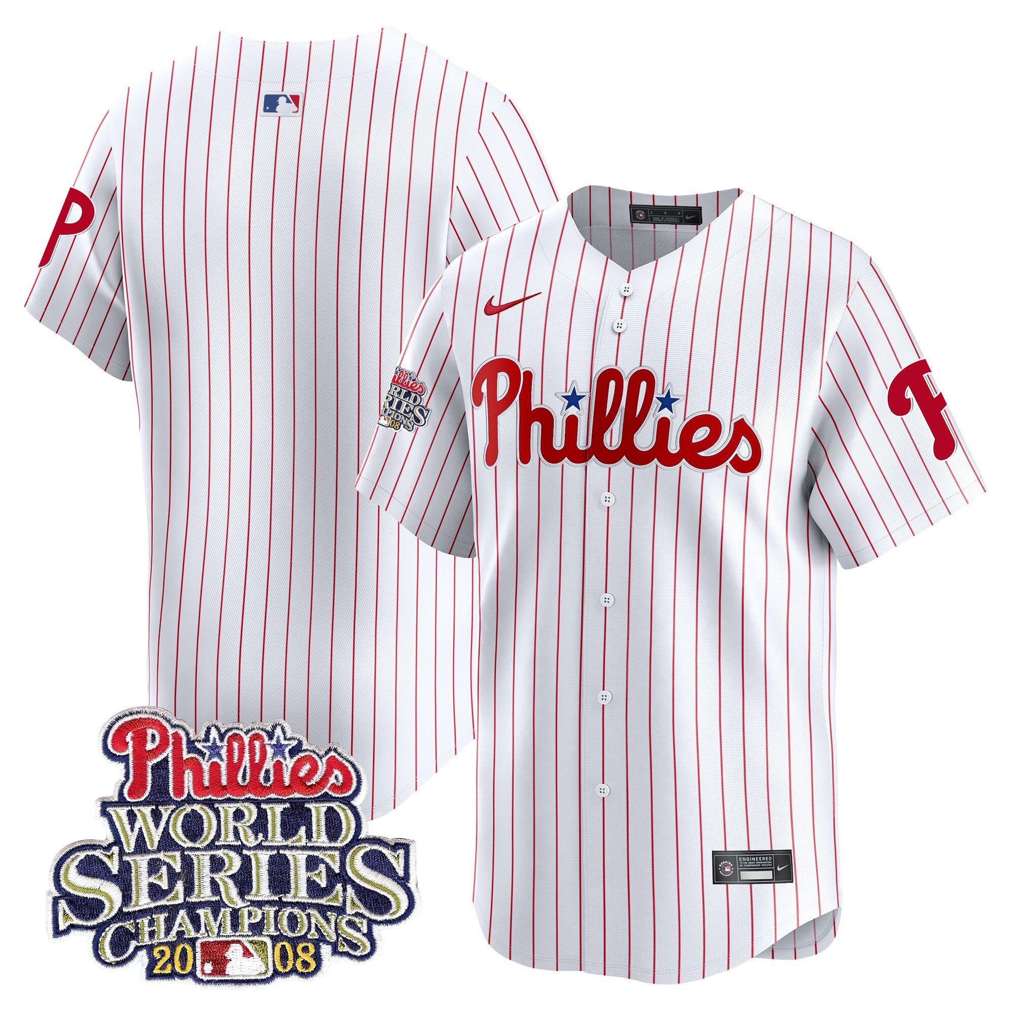 Men's Phillies 2008 World Series Champions Patch Vapor Premier Limited Jersey - All Stitched - White Gold, Team