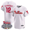 Men's Phillies 2008 World Series Champions Patch Vapor Premier Limited Jersey - All Stitched - White Gold, Kyle Schwarber