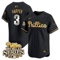 Men's Phillies 2008 World Series Champions Patch Vapor Premier Limited Jersey - All Stitched - Black Gold, Bryce Harper
