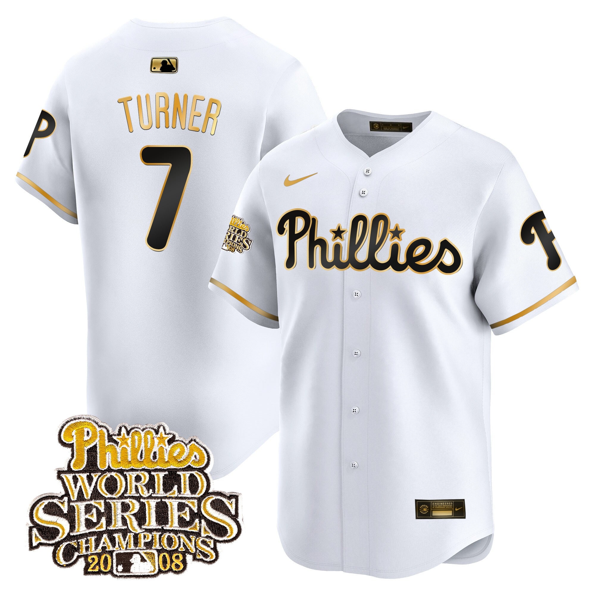 Men's Phillies 2008 World Series Champions Patch Vapor Premier Limited Jersey - All Stitched - White, Trea Turner