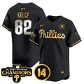 Men's Phillies 2024 NL East Division Champions & Pete Rose Patch Vapor Premier Limited Jersey - All Stitched - Black Gold, Jason Kelce