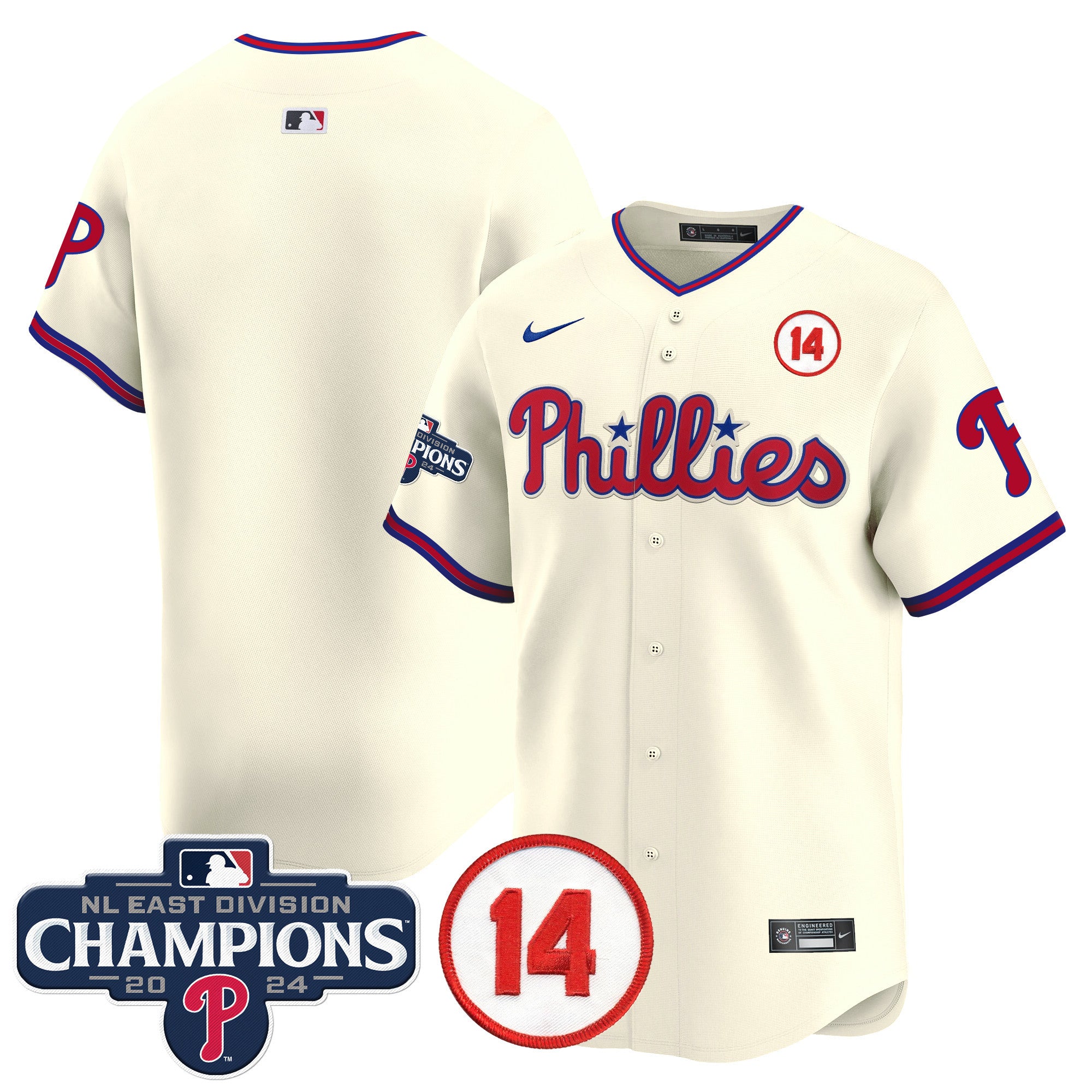 Men's Phillies 2024 NL East Division Champions & Pete Rose Patch Vapor Premier Limited Jersey - All Stitched - Cream, Team