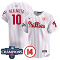 Men's Phillies 2024 NL East Division Champions & Pete Rose Patch Vapor Premier Limited Jersey - All Stitched - White, J.T.Realmuto