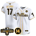 Men's Phillies 2024 NL East Division Champions & Pete Rose Patch Vapor Premier Limited Jersey - All Stitched - White Gold, Rhys Hoskins